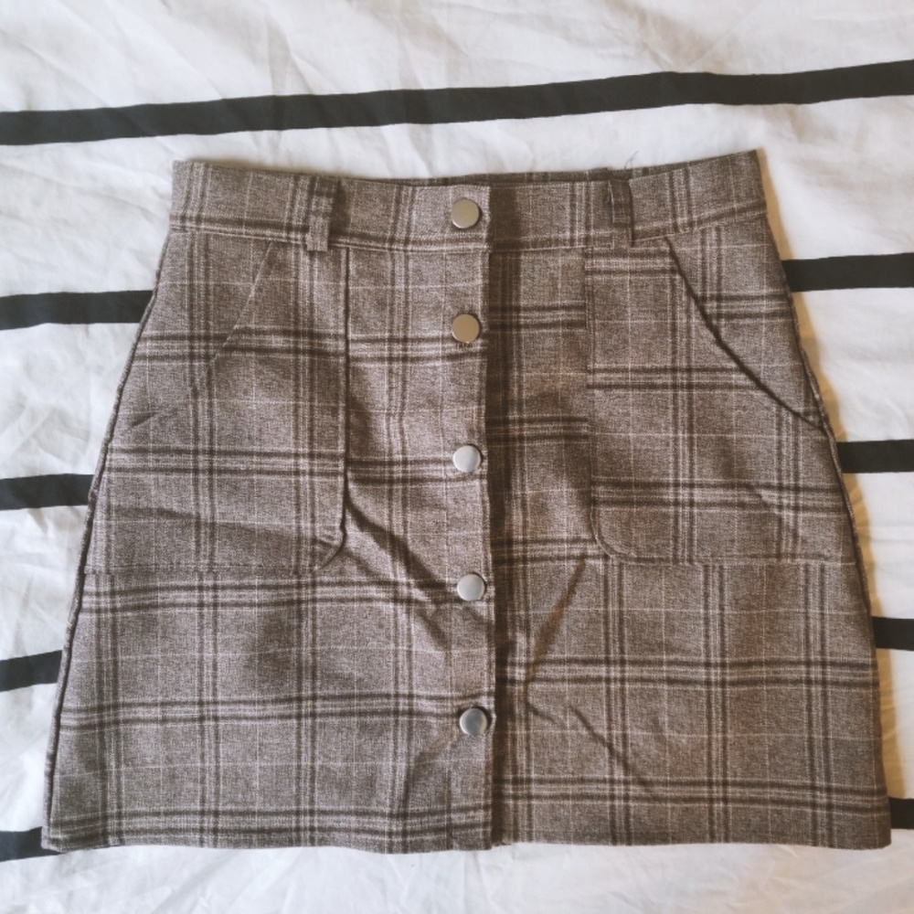 Button-Up Plaid Mini-Skirt w/ Belt